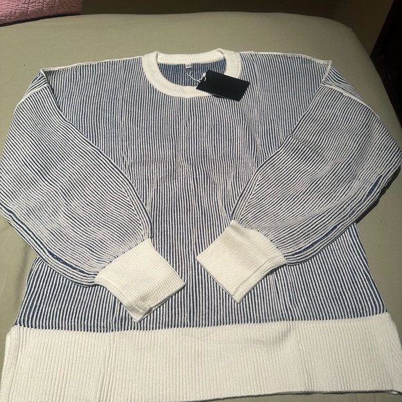 Etcyy Sweaters - Striped Navy and White Crewneck Sweater by ETCYY oversized long sleeve new